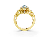 Yellow gold Fancy Blue Marquise Cut Halo Diamond Ring with Milgrain and Bezel Accents on a Split Shank Band_16