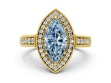 Yellow gold Fancy Blue Marquise  Cut Halo Diamond Ring with Pavé Band and Four-Prong Setting_68