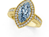 Yellow gold Fancy Blue Marquise  Cut Halo Diamond Ring with Pavé Band and Four-Prong Setting_69
