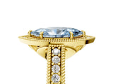 Yellow gold Fancy Blue Marquise  Cut Halo Diamond Ring with Pavé Band and Four-Prong Setting_73
