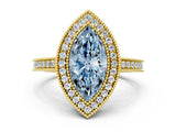 Yellow gold Fancy Blue Marquise  Cut Halo Diamond Ring with Pavé Band and Milgrain Prong Setting_32
