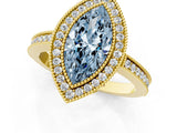 Yellow gold Fancy Blue Marquise  Cut Halo Diamond Ring with Pavé Band and Milgrain Prong Setting_33