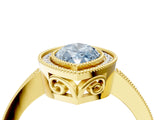 Yellow gold Fancy Blue Marquise  Cut Halo Diamond Ring with Pavé Band and Milgrain Prong Setting_36