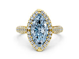 Yellow gold Fancy Blue Marquise Cut Halo Diamond Ring with Pavé Band