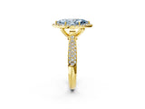 Yellow gold Fancy Blue Marquise Cut Halo Diamond Ring with Pavé Band_2