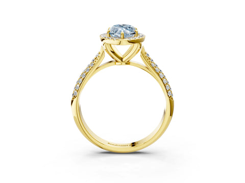 Yellow gold Fancy Blue Marquise Cut Halo Diamond Ring with Pavé Band_3