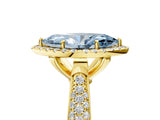 Yellow gold Fancy Blue Marquise Cut Halo Diamond Ring with Pavé Band_5