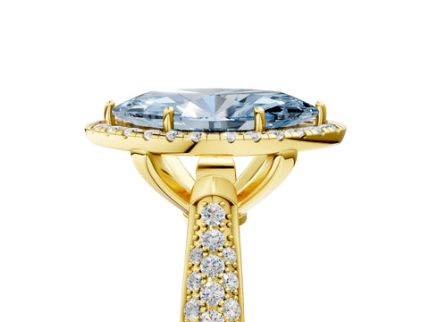 Yellow gold Fancy Blue Marquise Cut Halo Diamond Ring with Pavé Band_5