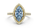 Yellow gold Fancy Blue Marquise  Cut Halo Diamond Ring with Pave Band and Four-Prong Setting_24