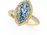 Yellow gold Fancy Blue Marquise  Cut Halo Diamond Ring with Pave Band and Four-Prong Setting_25