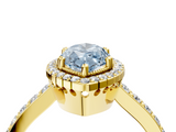 Yellow gold Fancy Blue Marquise  Cut Halo Diamond Ring with Pave Band and Four-Prong Setting_28