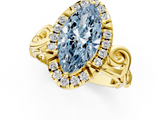Yellow gold Fancy Blue Marquise  Cut Halo Diamond Ring with Scrollwork Band and Four-Prong Setting_102