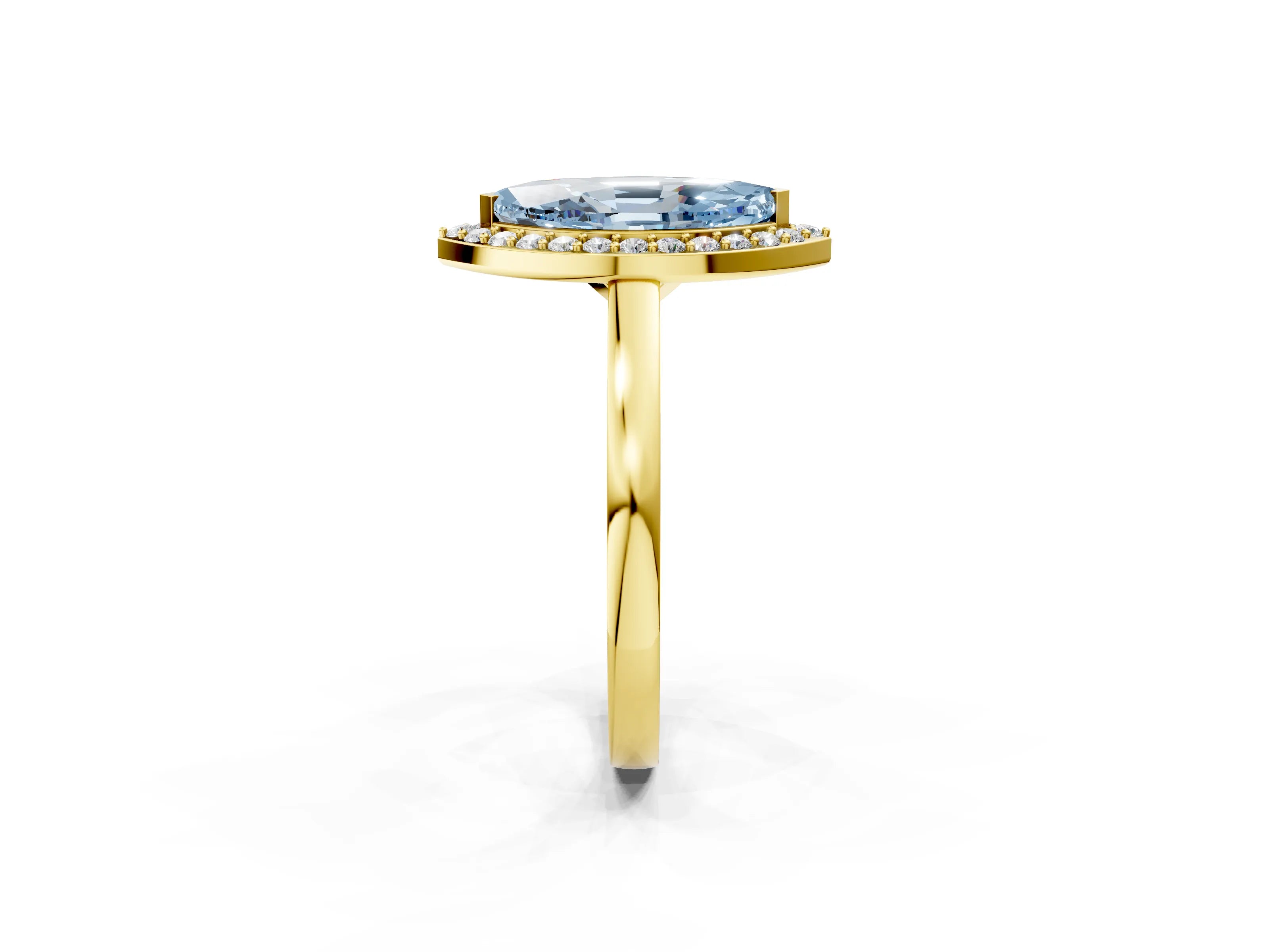 Yellow gold Fancy Blue Marquise Cut Halo Diamond Ring with Solitaire Band and Prong Setting_2
