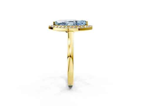 Yellow gold Fancy Blue Marquise Cut Halo Diamond Ring with Solitaire Band and Prong Setting_2