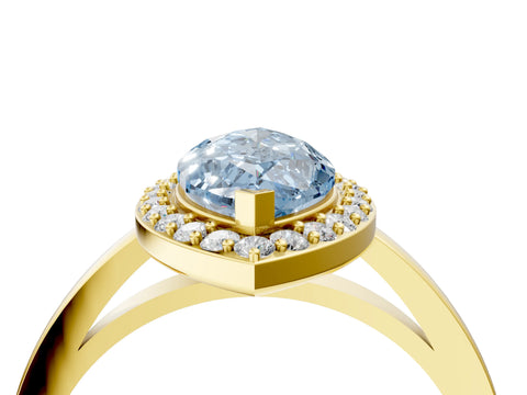 Yellow gold Fancy Blue Marquise Cut Halo Diamond Ring with Solitaire Band and Prong Setting_4