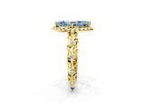 Yellow gold Fancy Blue Marquise Cut Halo Diamond Solitaire with Filigree Band and Four-Prong Setting_2
