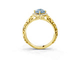 Yellow gold Fancy Blue Marquise Cut Halo Diamond Solitaire with Filigree Band and Four-Prong Setting_3