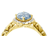 Yellow gold Fancy Blue Marquise Cut Halo Diamond Solitaire with Filigree Band and Four-Prong Setting_4