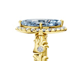 Yellow gold Fancy Blue Marquise Cut Halo Diamond Solitaire with Filigree Band and Four-Prong Setting_5