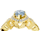 Yellow gold Fancy Blue Marquise Cut Halo Diamond Split Shank Engagement Ring with Four-Prong Setting_4