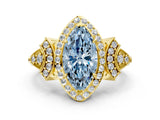 Yellow gold Fancy Blue Marquise Cut Halo Diamond Split Shank Engagement Ring with Four-Prong Setting_6