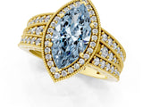 Yellow gold Fancy Blue Marquise Cut Halo Diamond Split Shank Ring with Prong Setting_1