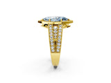 Yellow gold Fancy Blue Marquise Cut Halo Diamond Split Shank Ring with Prong Setting_2