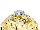 Yellow gold Fancy Blue Marquise Cut Halo Milgrain Diamond Engagement Ring with Leaf Band and Four-Prong Setting_4