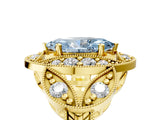 Yellow gold Fancy Blue Marquise Cut Halo Milgrain Diamond Engagement Ring with Leaf Band and Four-Prong Setting_5