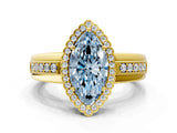 Yellow gold Fancy Blue Marquise  Cut Halo Pave Band Four-Prong Ring_45