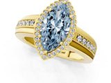 Yellow gold Fancy Blue Marquise  Cut Halo Pave Band Four-Prong Ring_46