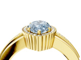 Yellow gold Fancy Blue Marquise  Cut Halo Pave Band Four-Prong Ring_49