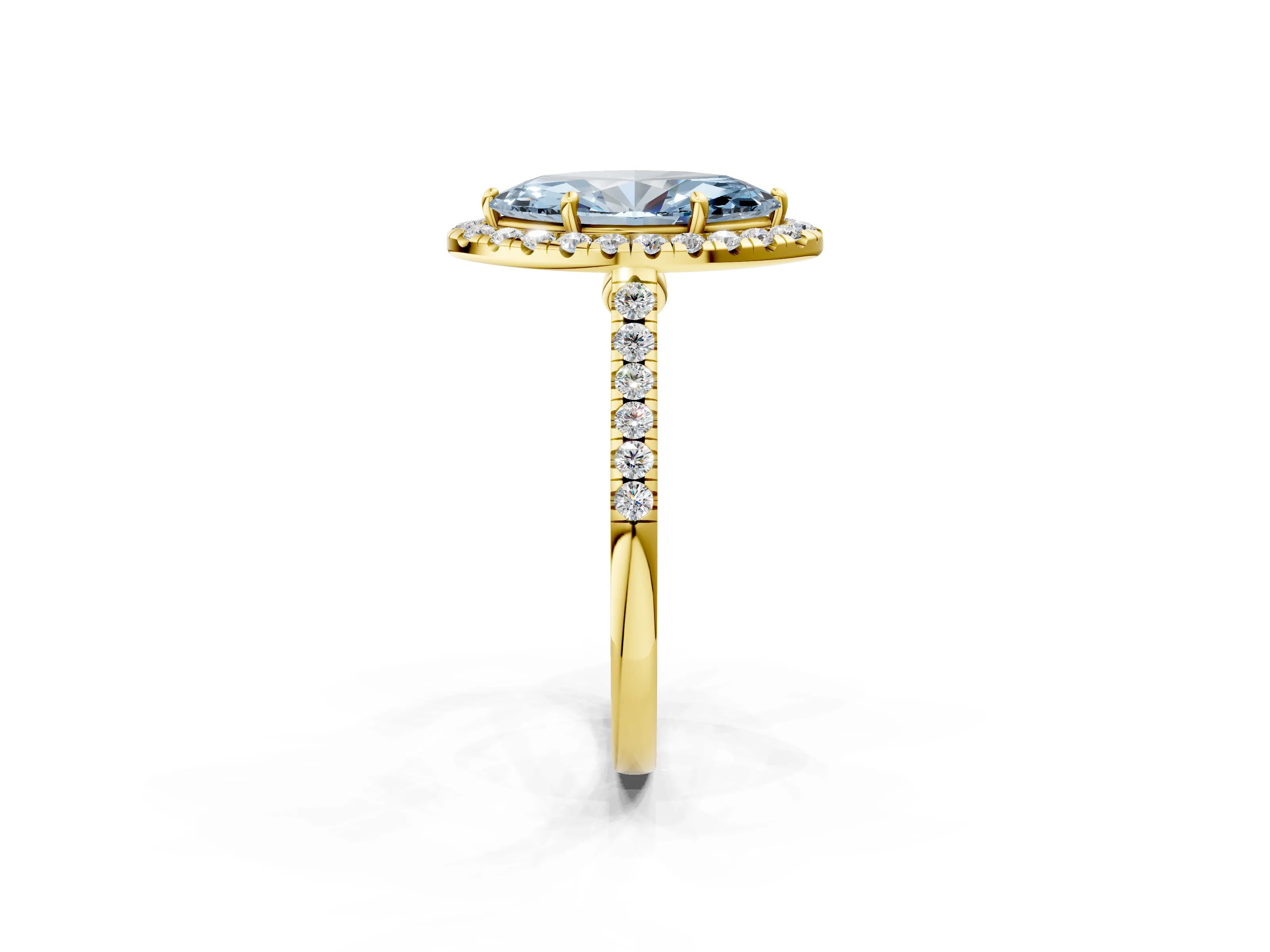 Yellow gold Fancy Blue Marquise Cut Halo Pave Diamond Engagement Ring with Four-Prong Setting_2