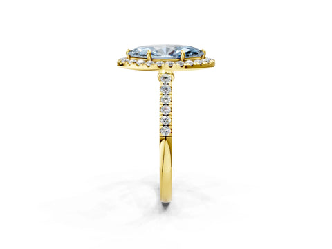 Yellow gold Fancy Blue Marquise Cut Halo Pave Diamond Engagement Ring with Four-Prong Setting_2