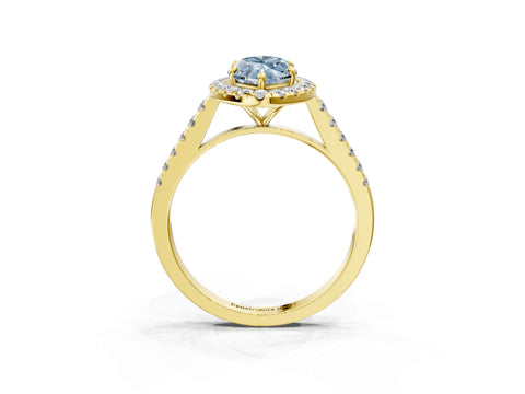 Yellow gold Fancy Blue Marquise Cut Halo Pave Diamond Engagement Ring with Four-Prong Setting_3