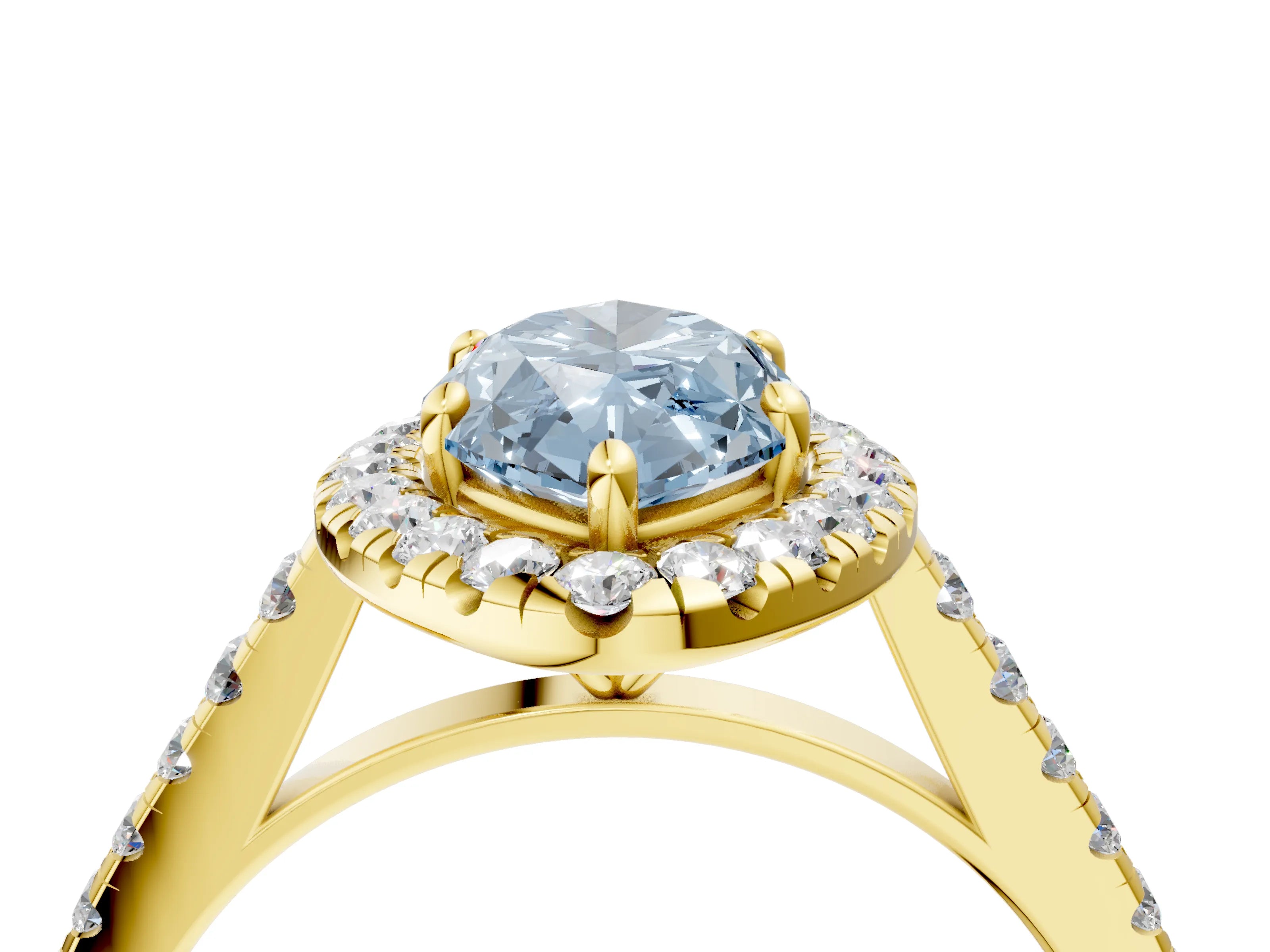 Yellow gold Fancy Blue Marquise Cut Halo Pave Diamond Engagement Ring with Four-Prong Setting_4