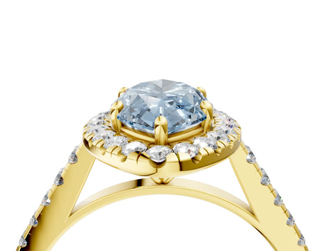 Yellow gold Fancy Blue Marquise Cut Halo Pave Diamond Engagement Ring with Four-Prong Setting_4