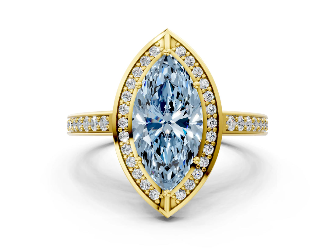 Yellow gold Fancy Blue Marquise  Cut Halo Pave Split Shank Prong Setting Ring_32