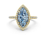 Yellow gold Fancy Blue Marquise Cut Halo Round Diamond Pavé Band with Four-Prong Setting_3