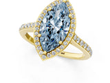 Yellow gold Fancy Blue Marquise Cut Halo Round Diamond Pavé Band with Four-Prong Setting_4