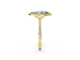 Yellow gold Fancy Blue Marquise Cut Halo Round Diamond Pavé Band with Four-Prong Setting_5
