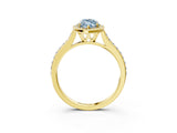 Yellow gold Fancy Blue Marquise Cut Halo Round Diamond Pavé Band with Four-Prong Setting_6