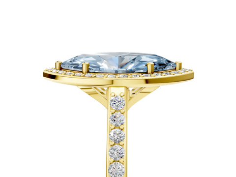 Yellow gold Fancy Blue Marquise Cut Halo Round Diamond Pavé Band with Four-Prong Setting_8