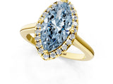 Yellow gold Fancy Blue Marquise Cut Halo Round Diamond Solitaire Engagement Ring with Pave Band and Four-Prong Setting_13