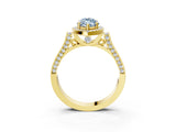 Yellow gold Fancy Blue Marquise Cut Halo Round Diamond Twist Band with Four-Prong Setting_3