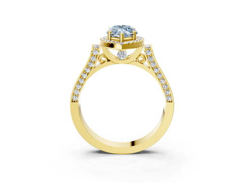 Yellow gold Fancy Blue Marquise Cut Halo Round Diamond Twist Band with Four-Prong Setting_3