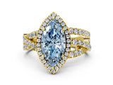 Yellow gold Fancy Blue Marquise  Cut Halo Split Shank Prong Setting Ring_12