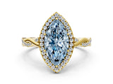 Yellow gold Fancy Blue Marquise Cut Halo Twist Band with Four-Prong Setting_12