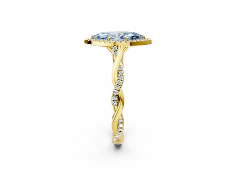 Yellow gold Fancy Blue Marquise Cut Halo Twist Band with Four-Prong Setting_14