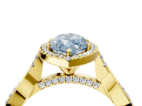 Yellow gold Fancy Blue Marquise Cut Halo Twist Band with Four-Prong Setting_4